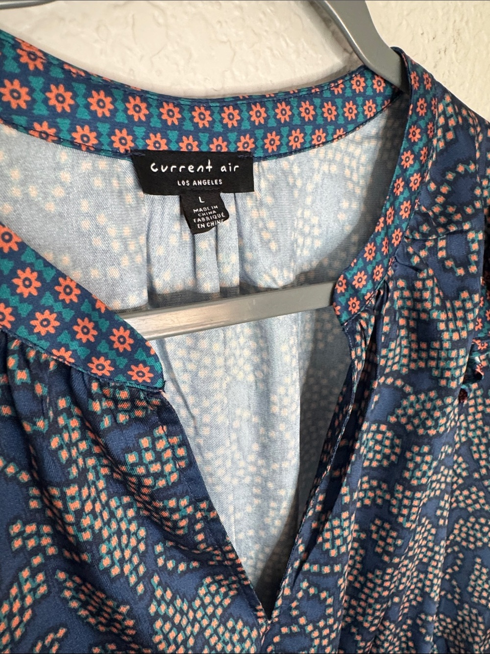 NEW Current Air Navy Tie Waist Multi Pattern Knee Length Mini Dress Large - Picture 3 of 7